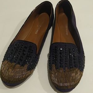Donald Pliner Suede Leather Loafers Beaded Women's 7.5